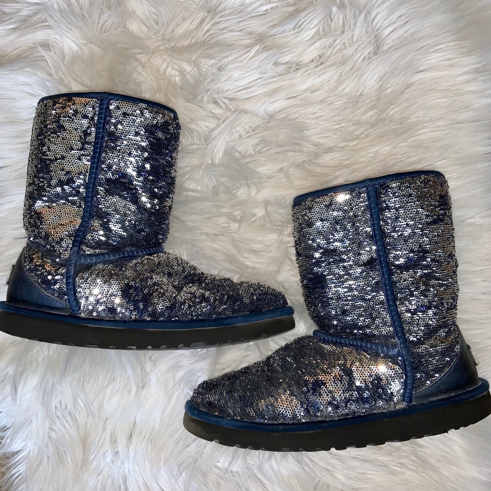 UGG Sequin Blue Classic Short Boots Size 8
